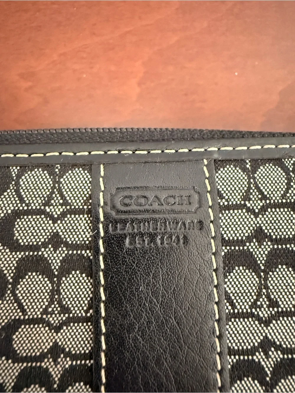 Coach Black and Gray Signature Canvas Wallet with Black Leather Trim